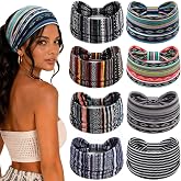 Awumbuk Wide Headbands for Women Knotted Non Slip, Soft Moisture Wicking Head Bands for Workout Sports Yoga 8 Pack