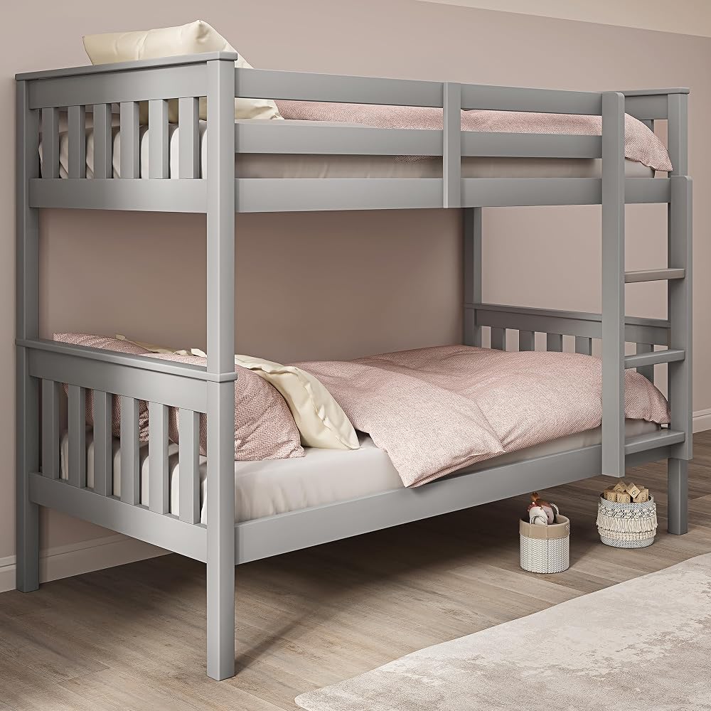 Blisswood Grey Wooden Bunk Bed, Solid Pine Frame, Twin Sleeper Kids Bed
