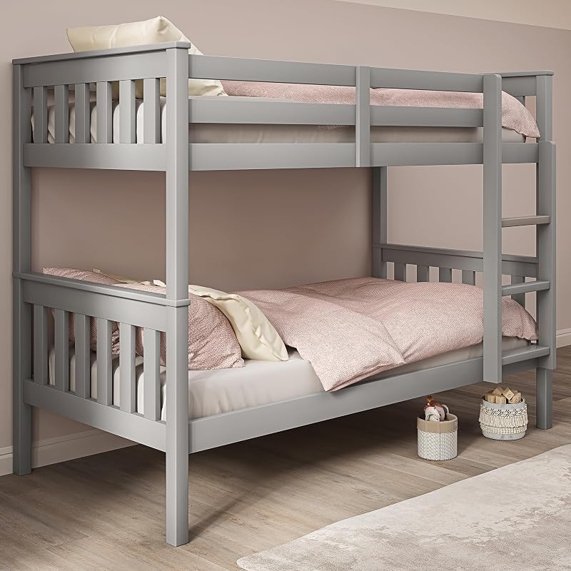Blisswood Grey Wooden Bunk Bed, Solid Pine Frame, Twin Sleeper Kids Bed