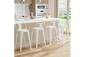 Yongchuang Metal Bar Stools Set of 4 Counter Height Bar Stools for Indoor Outdoor Barstools Low Back Bar Chairs 24" Cream White