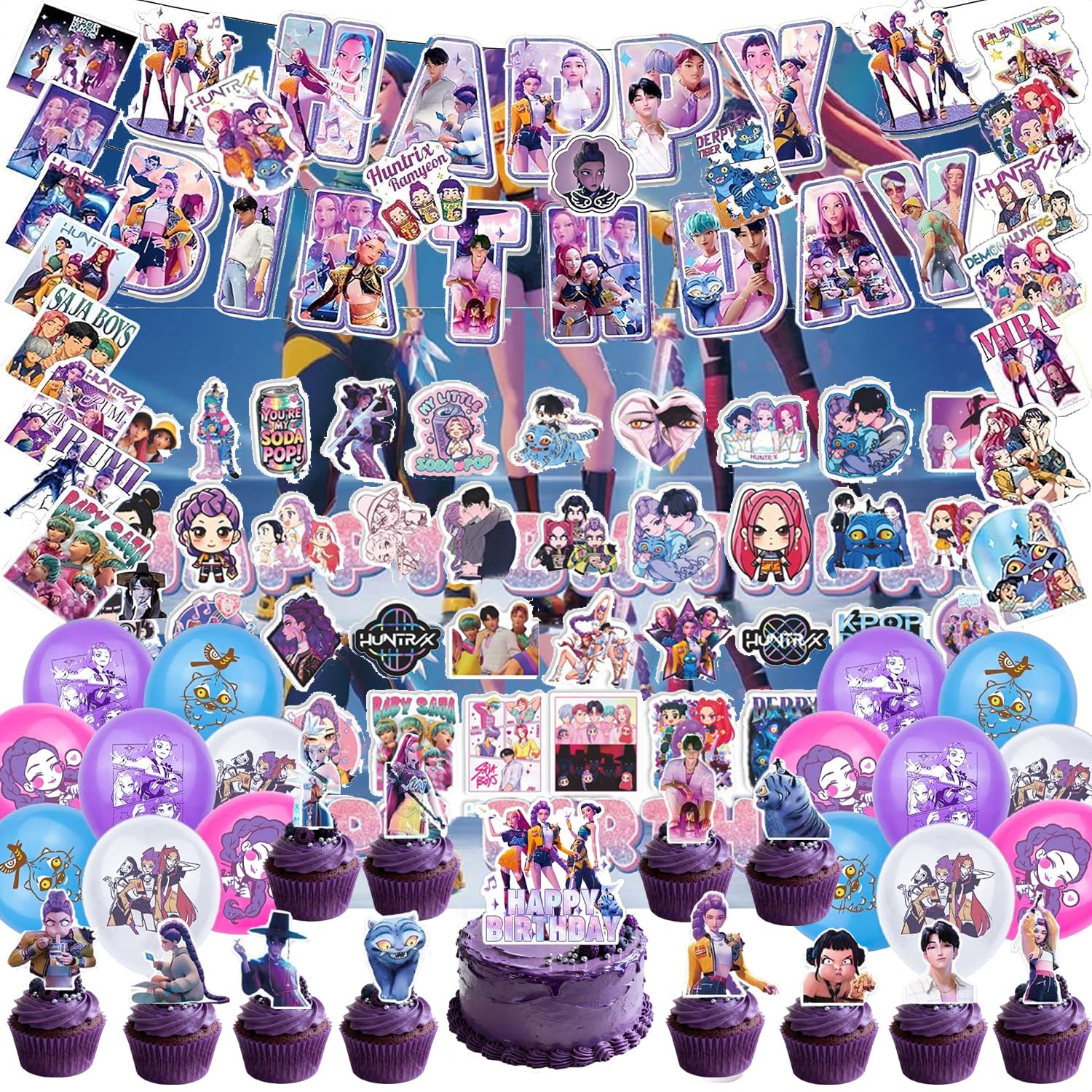 Photo 1 of 121Pcs Party decorations, with banner, paper balloons, cake toppers, decor balloons and backdrops, suitable for decorating birthday and party for boys and