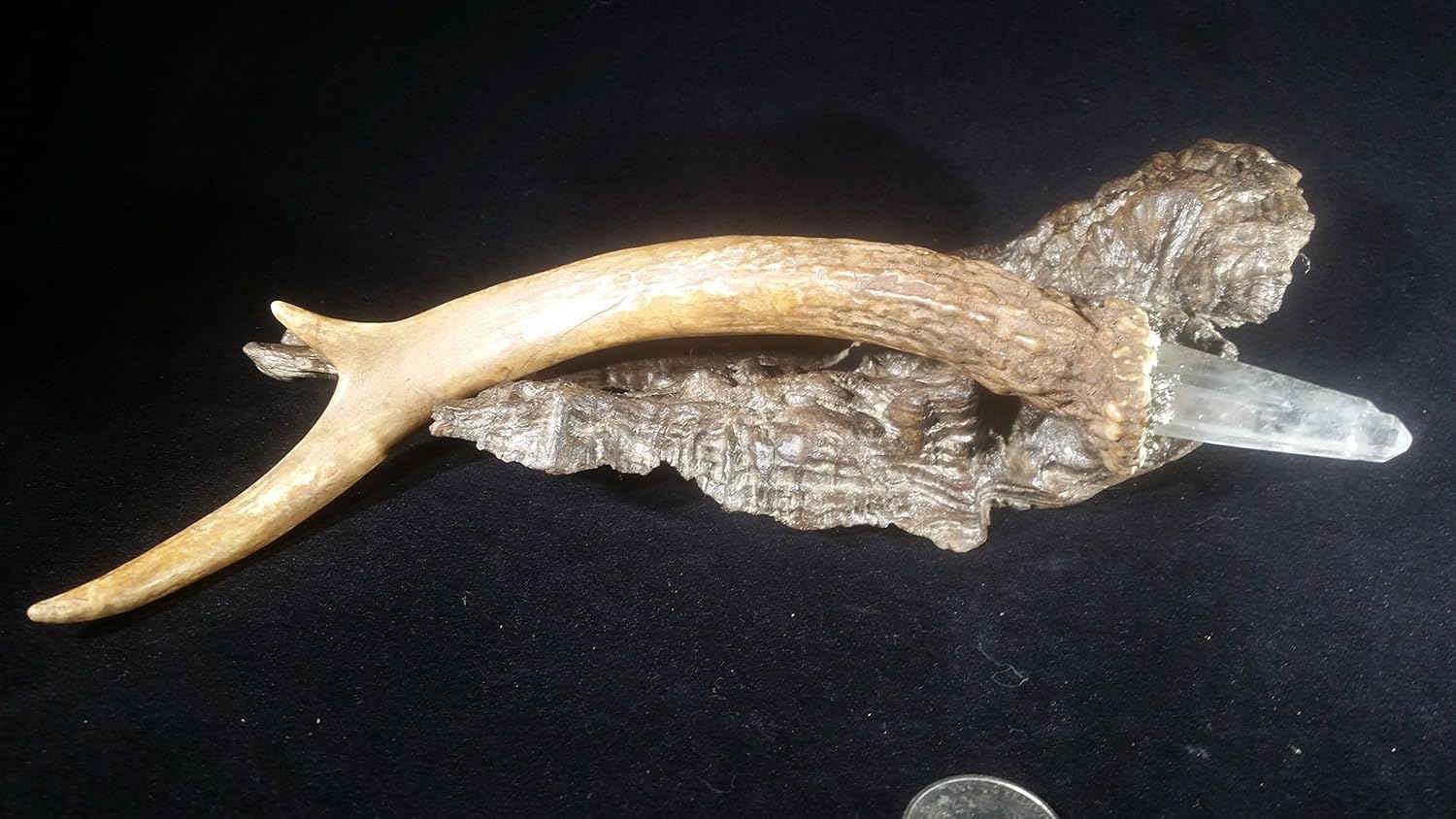 Unique Crystal deer antler healing wand Handmade