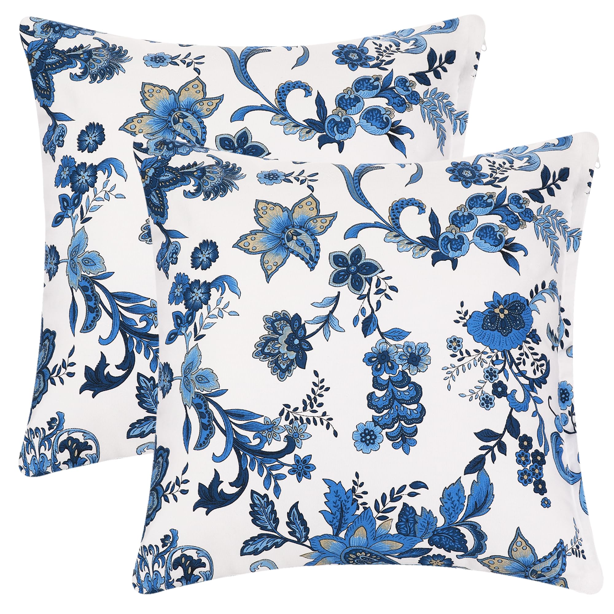 Uxcell Pack of 2 Floral Printed Throw Pillow Covers Home Decor Striped Pillow Cover for Couch Sofa Living Room Blue 16 x 16 Inch