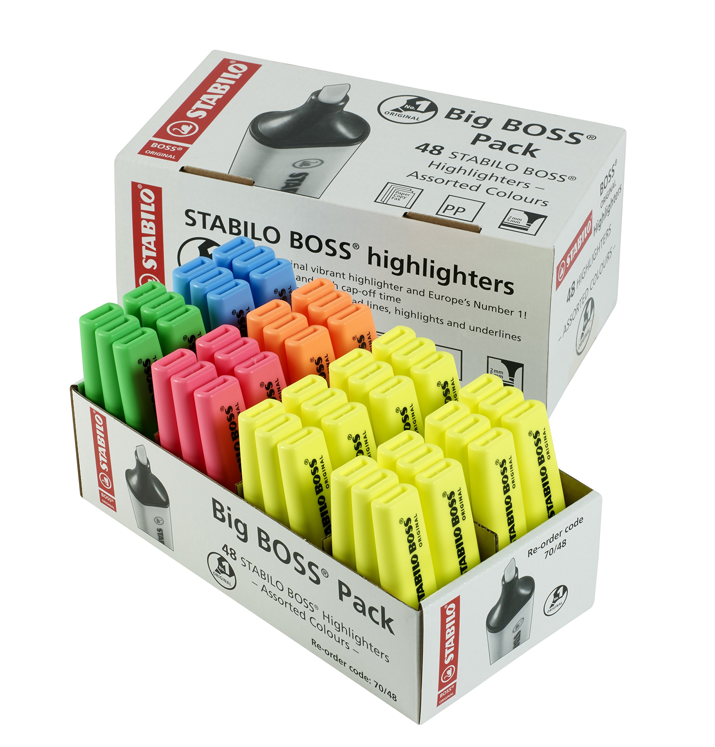STABILO BOSS ORIGINAL - Highlighter - Pack of 48 - with 5 Neon Colours