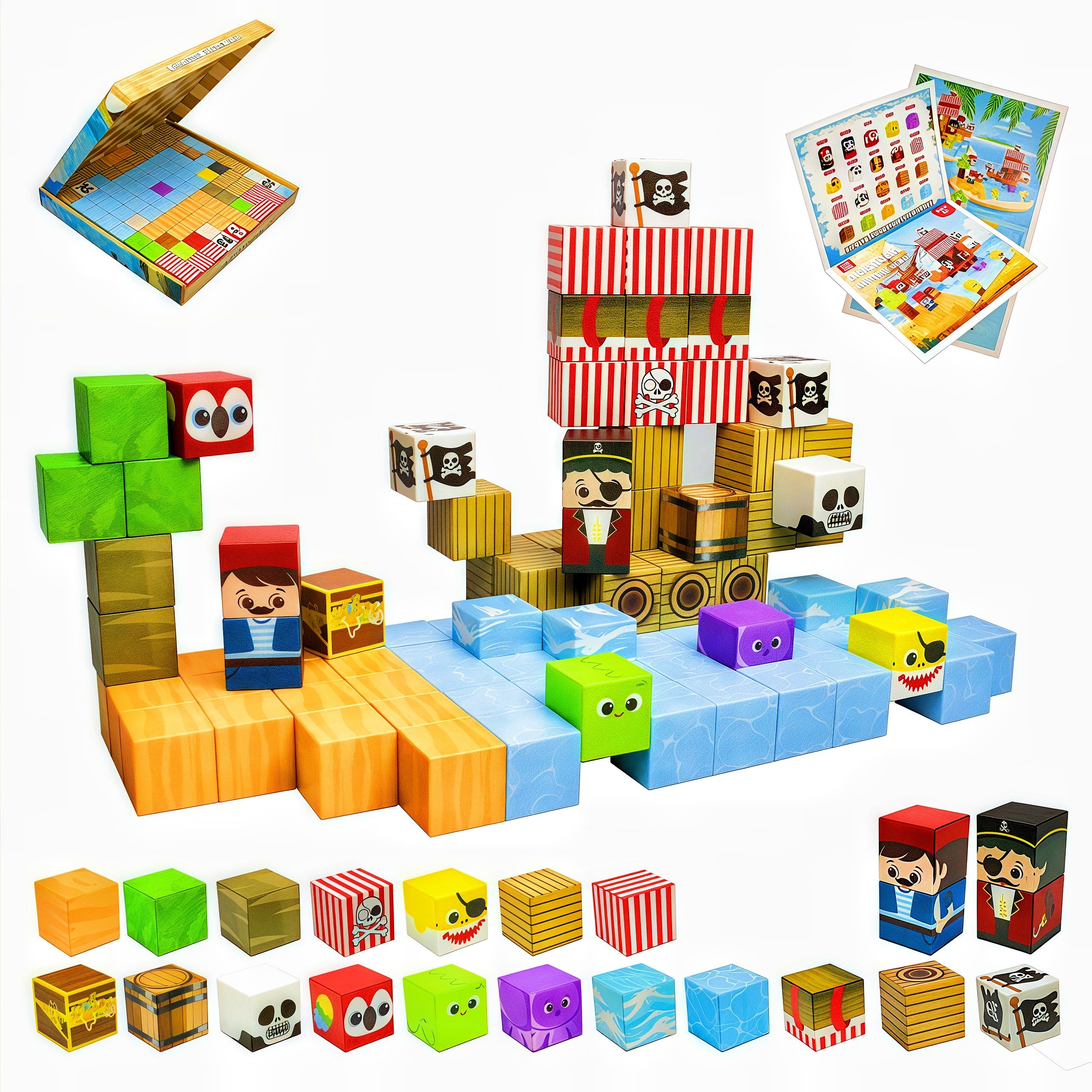 HUIZHOU Magnetic Blocks,Magnetic Building Toys for Montessori Birthday Gifts - STEM Sensory Toys for 3 4 5 6 7 8 9 10 Boys & Girls (100 pirate ships)