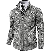Pioneer Camp Men's Cardigan Sweaters Full Zip Up Stand Collar Slim Fit Casual Knitted Sweater with 2 Front Pockets