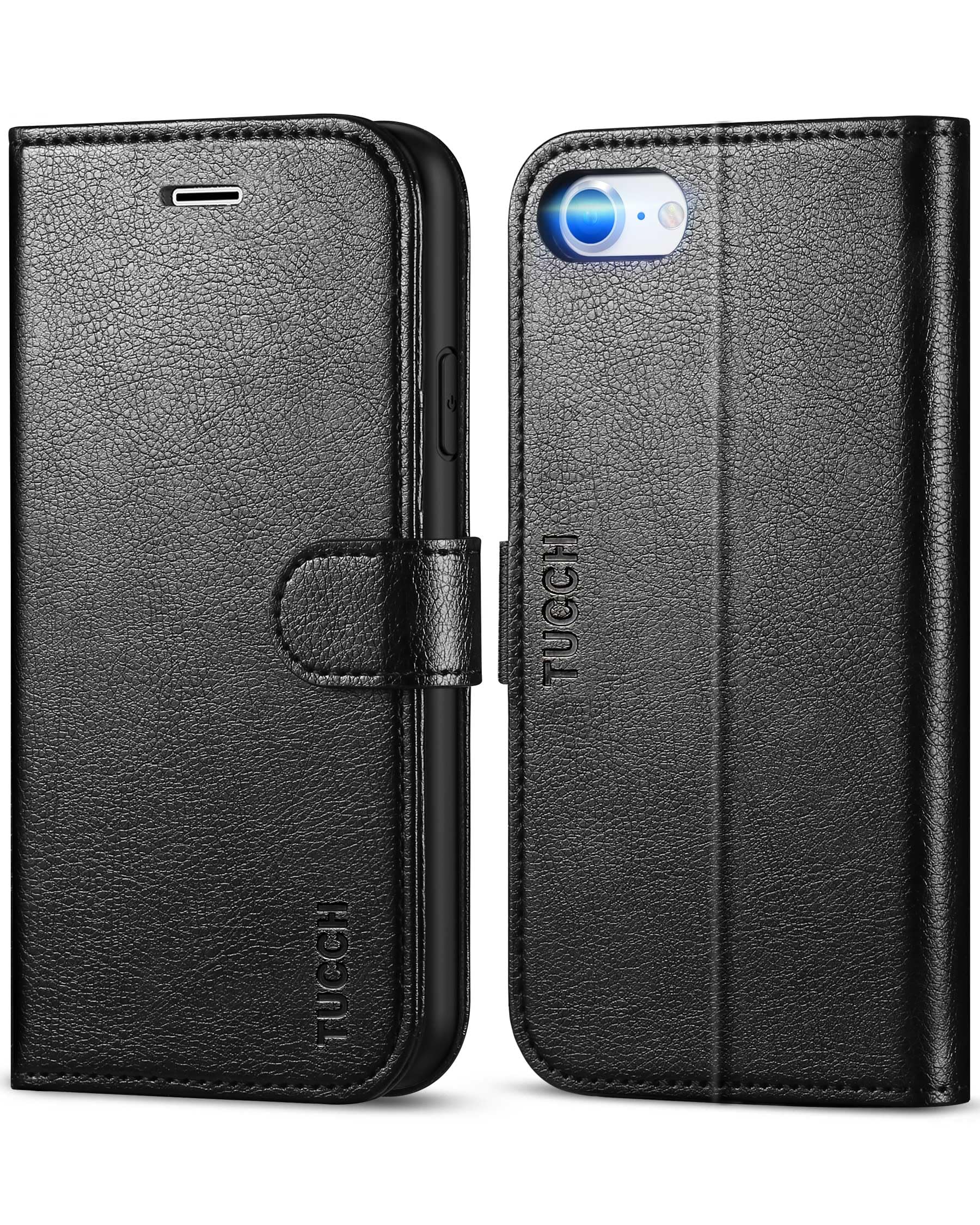 TUCCH Case for iPhone SE 2022 5G/iPhone SE 2020/iPhone 8/7 (4.7"), Protective PU Leather Wallet Stand Flip Folio Cover with[Shockproof TPU][Card Slot]Compatible with iPhone SE3/SE2/8/7, Textured Black — image 1