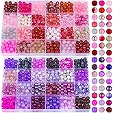XSEINO About 1200PCS 8mm Glass Beads Bracelet Making Kit，48 Assorted Dreamy Red and Purple Series Colorful Crystal Beads for Bracelet and Jewelry Making and DIY Crafts,Friendship Bracelets