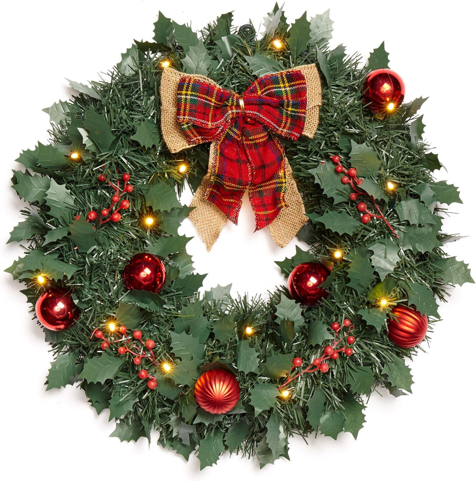 BrylaneHome 18" Cordless Led Christmas Wreath (Green (1045))