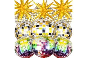 LILLBJORNEN Disco Ball Balloons 12 Pcs ，4D 22 Inch Music Disco Foil Mylar Balloons for Girls Disco Party Decorations，70s 80s 90s Party Decor，Birthday，Bachelorette Party