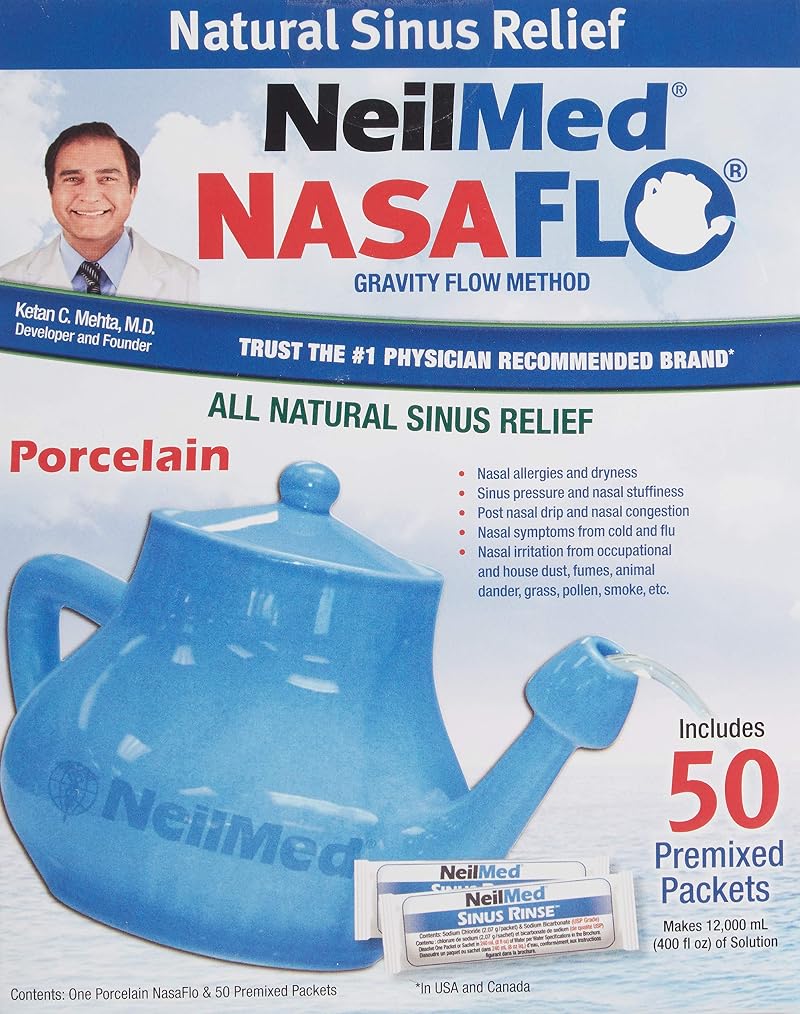 NeilMed Nasaflo Porcelain Neti Pot 50 Count Saline Solution Ingredients USP