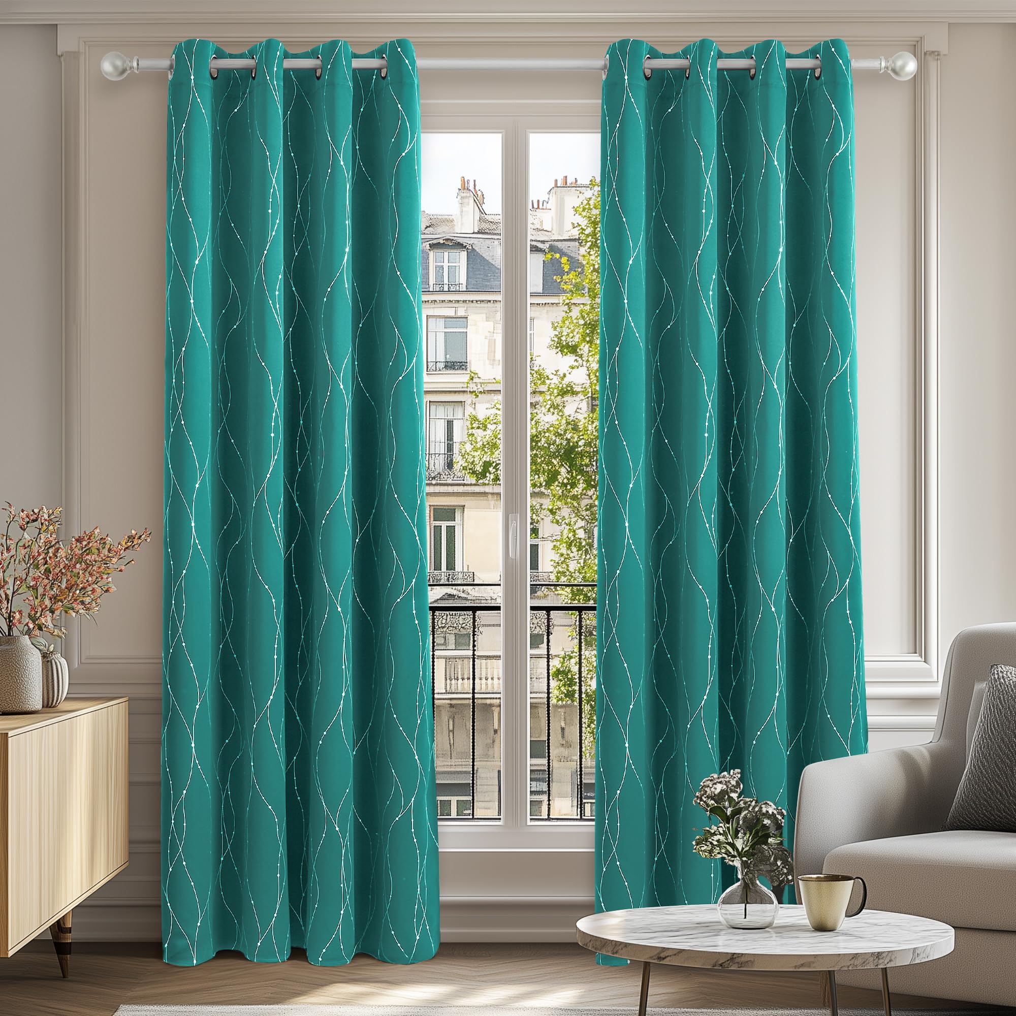 Deconovo Thermal Insulated Blackout Curtains for Hotel Office Living Room Windows with Grommets 2 Piece 52" x 84" Turquoise