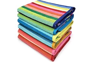 BEN KAUFMAN SALES CO Kaufman Colored Classic Multi-Color Stripe Towel - Oversized Towels for Beach & Pool - Soft & Absorbent Towels for Versatile Use - Large Cotton Towel for Adults & Kids 30" x 60" - 6 Pack (Old Version)