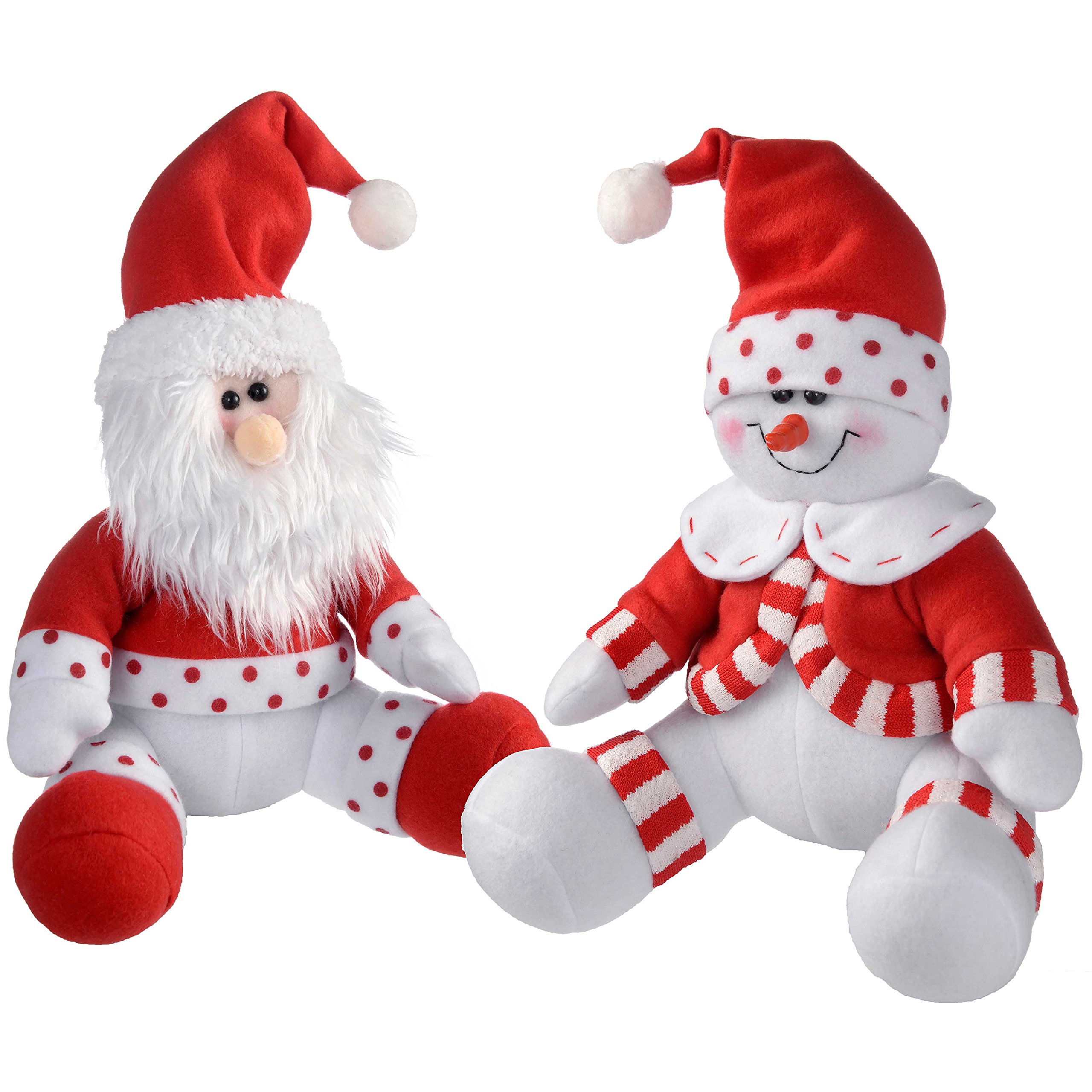 WeRChristmas Sitting Santa and Snowman Christmas Decoration, 28 cm - Red/White, Set of 2