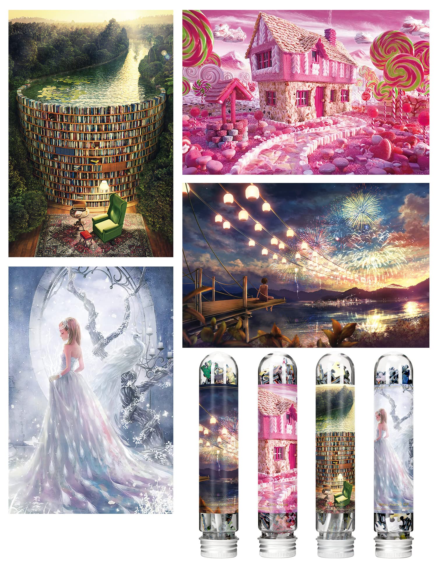 Mini Jigsaw Puzzles for Adults (4 Packs) Double-Sided Puzzle with Reference Blueprint, Micro Puzzle, Comes with Tweezers for Small Puzzles, Suitable As a Gift