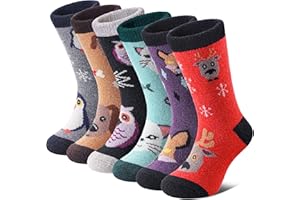 FNOVCO Kids Merino Wool Hiking Socks Toddlers Boys Girls Cozy Thermal Winter Thick Warm Crew Socks 6 Pairs