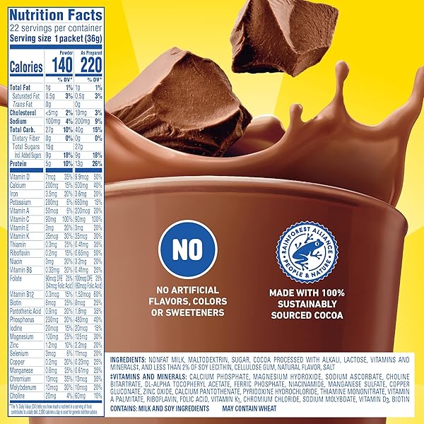 CARNATION BREAKFAST ESSENTIALS POWDER DRINK MIX, RICH MILK CHOCOLATE, 22 COUNT BOX OF 1.26 OUNCE PACKETS