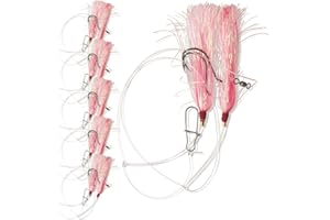 UNCLE MO'S SALTWATER TACKLE Uncle Mo’s Tackle - 1, 5 & 10 Pack Options - Fluke Flounder Hey Now Killer Hi-Lo Rig – MYLAR Teaser For Saltwater – BKK Black Size 3/0 Octopus Hook - 30lb Heavy Duty Mono 2ft long - Black Duo-Lock Snaps