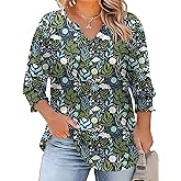 Rapbin Womens Plus Size Tops 3/4 Sleeve Blouses Shirts Casual V Neck Loose Tunic Tops 1X-5X