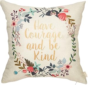 Fahrendom Have Courage and Be Kind Watercolor Wreath Nursery Quote Cotton Linen Home Decorative Throw Pillow Case Cushion Cover with Words for Sofa Couch 18 x 18 Inch