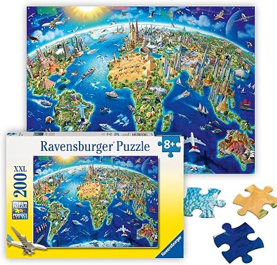 Ravensburger World Landmarks Map 200 Piece Puzzle for Kids 8+