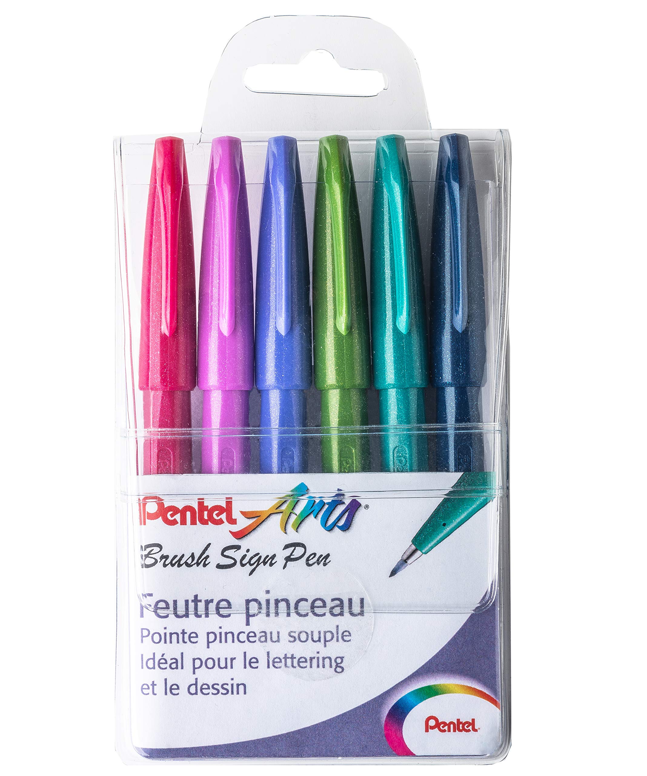 Pentel Brush Sign Pen SES15C-12, Fibre-Tip Pen, Brush-Like Tip Pochette de 6 Trendy.