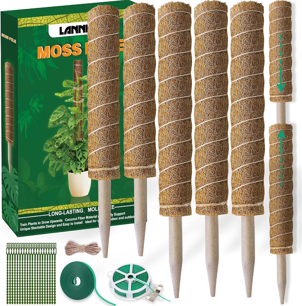 LANNEY Moss Pole 58.7 Inch 149cm 5-Piece Coir Totem Poles for Monstera