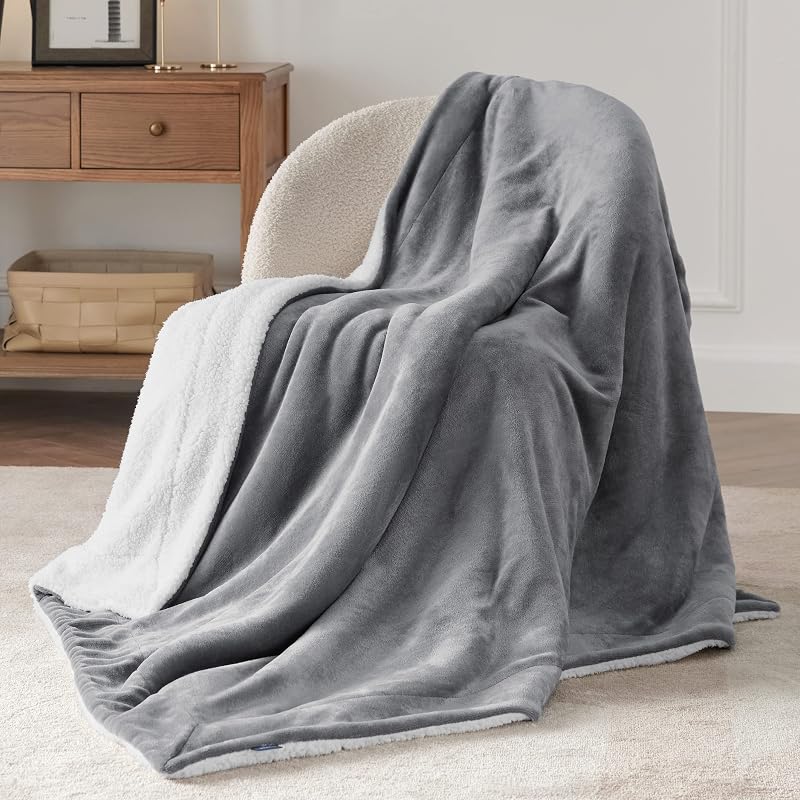 Manta Sofá Polar Invierno - Sherpa, Gris, 130x150 cm
