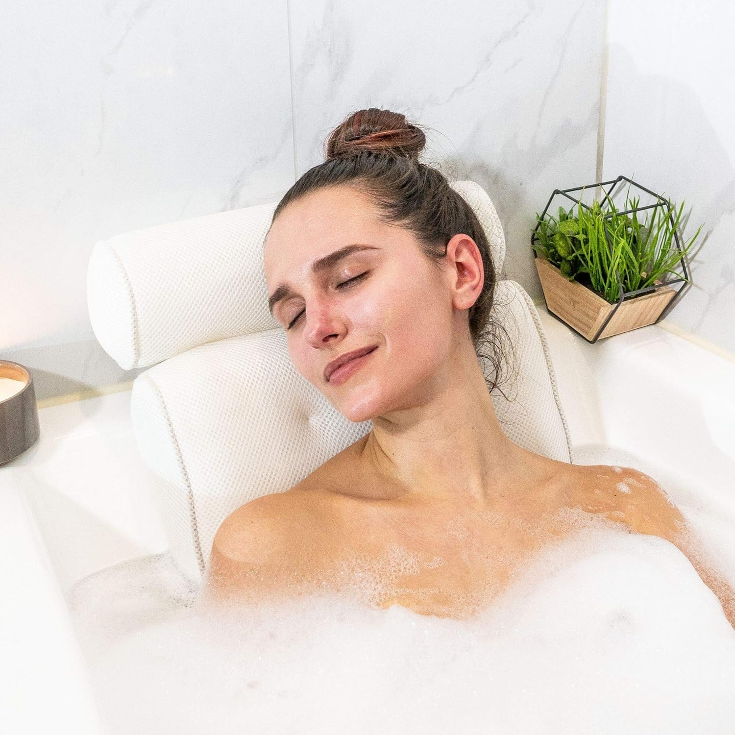 Bathtub Pillow for Neck and Shoulder: Spa Bathroom Accessories Bath Pillow for Bathtub with 6 Suction Cups. Luxury Headrest Bath Cushion for Tub. Self-Care Gifts for Women, Relaxing Bath Gift Set: Home & Kitchen