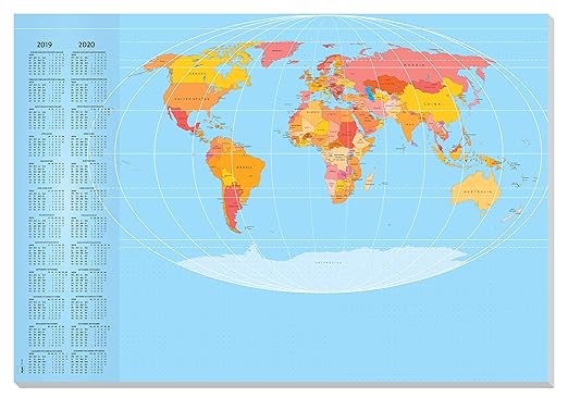 SIGEL HO440 Papier-Schreibunterlage Weltkarte, ca. DIN A2, mit 2-Jahres-Kalender, 30 Blatt - weiteres Design