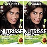 Garnier Nutrisse Ultra Crème Hair Color, Permanent Hair Dye with 100% Gray Coverage, Vegan & Cruelty-Free, 30 Darkest Brown (Sweet Cola), 2 Count