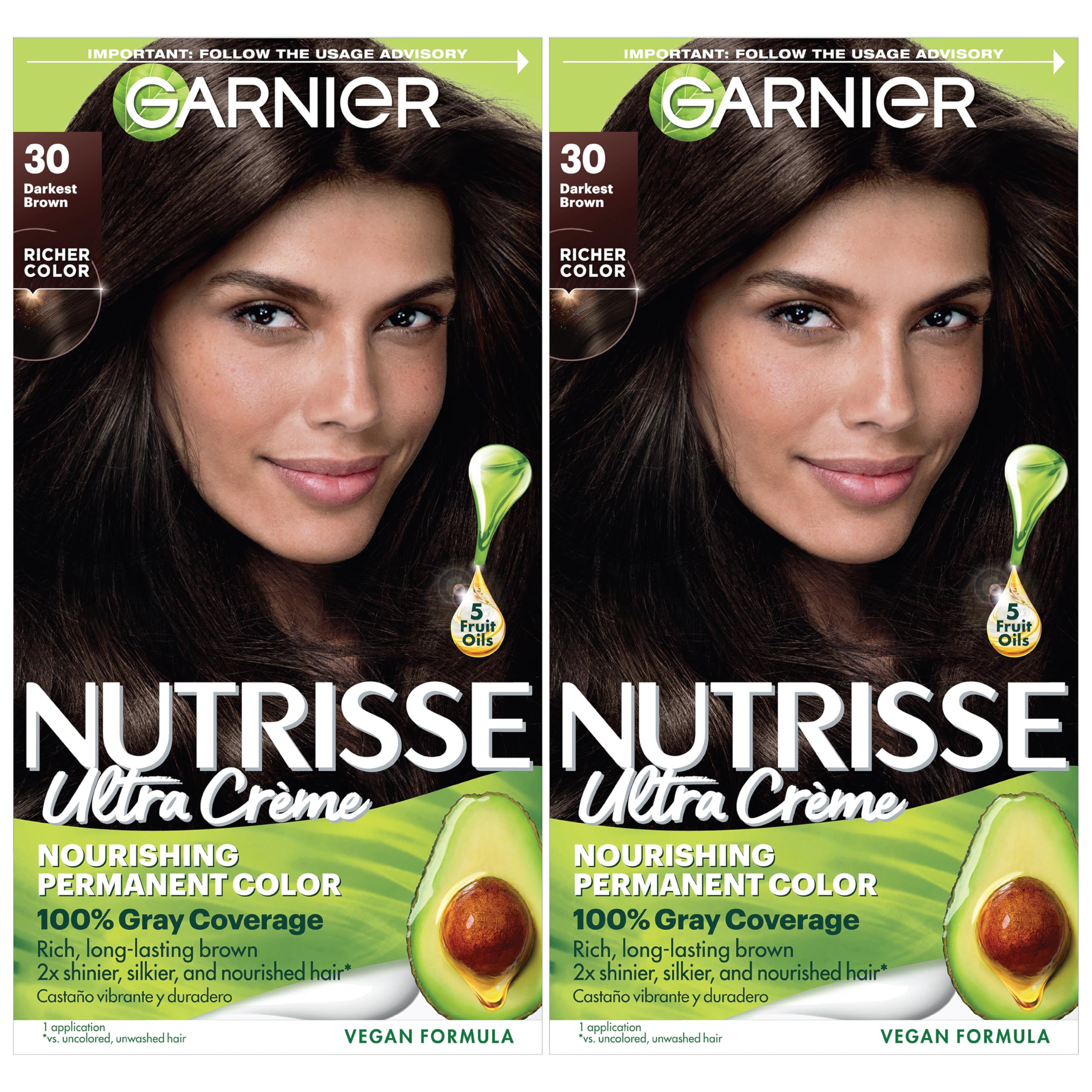 Photo 1 of Garnier Hair Color Nutrisse Nourishing Creme, 30 Darkest Brown (Sweet Cola) Permanent Hair Dye, 2 Count (Packaging May Vary)