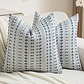 FUTEI Blue Grey Decorative Throw Pillow Covers 18x18 Inch Set of 2,Soft Cozy Chenille Jacquard Textured Cushion Case,Boho Home Decor for Couch Bed Living Room