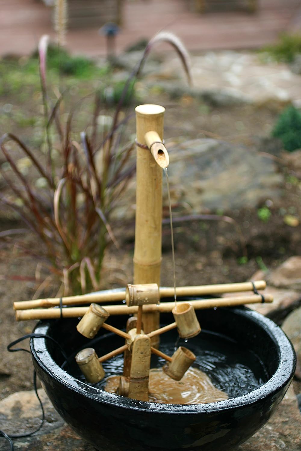 Bamboo Accents Water Fountain with Pump, Backyard Pond Kit, Large 18 Inch Adjustable Style, Smooth Split Resistant Bamboo, Natural Bamboo Fountain : Outdoor Fountain Accessories : Garden & Outdoor
