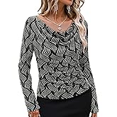 Bebonnie Women's Cowl Neck Long Sleeve Stretchy Sequin Tops Glitter Evening Cocktail Party Slimming Shirts