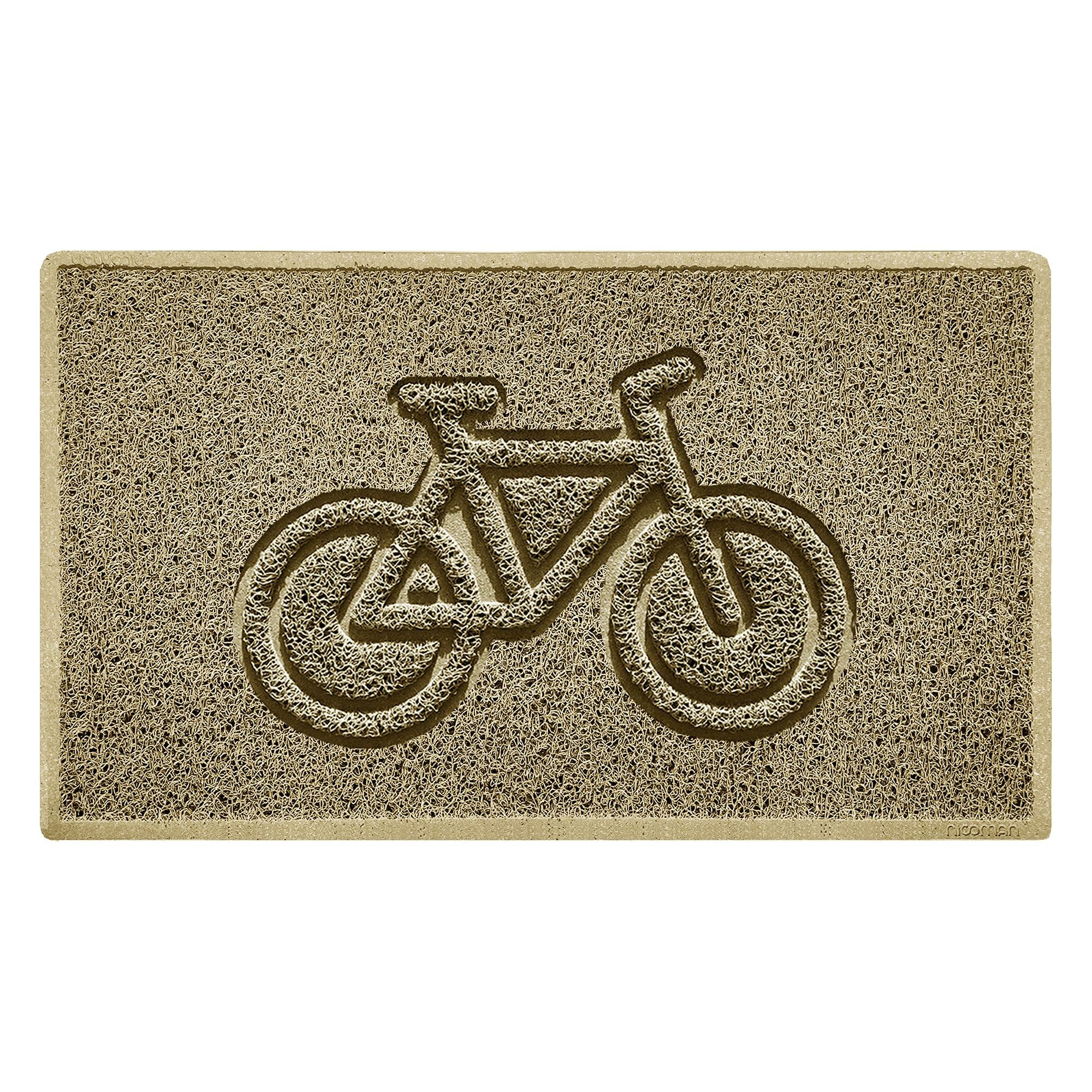 Nicoman Bike Embossed Shape Door Mat Dirt-Trapper Washable Barrier Doormat-(Use Indoor or Sheltered Outdoor)-(75x44cm/29.5x17.3inches,Medium) Beige