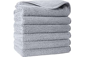 Polyte Premium Lint Free Microfiber Washcloth Face Towel, 13 x 13 in, Set of 6 (Grey)