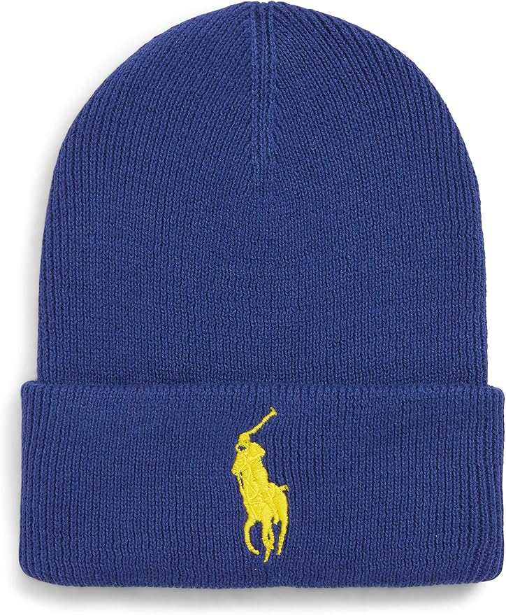 Ralph Lauren Polo Men's Beanie Blue Yellow Pony Amazon.co.uk Clothing