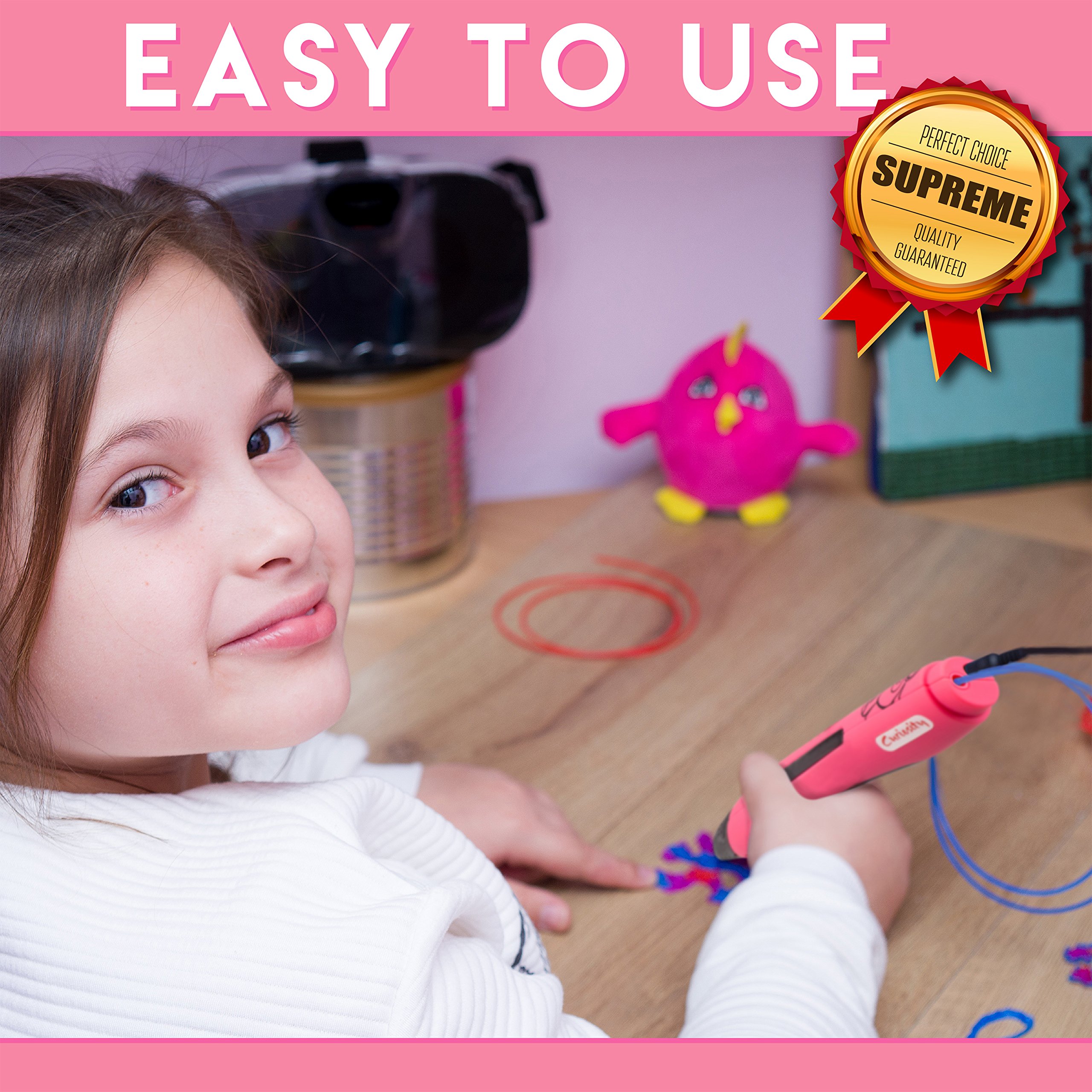 3D Printer Pen - Simple & Fun 1 Button Operation 3D Pen for Kids, Teens and Adults - Includes Two PLA Filaments, USB & BONUS Safety Shovel Tool by Curiosity