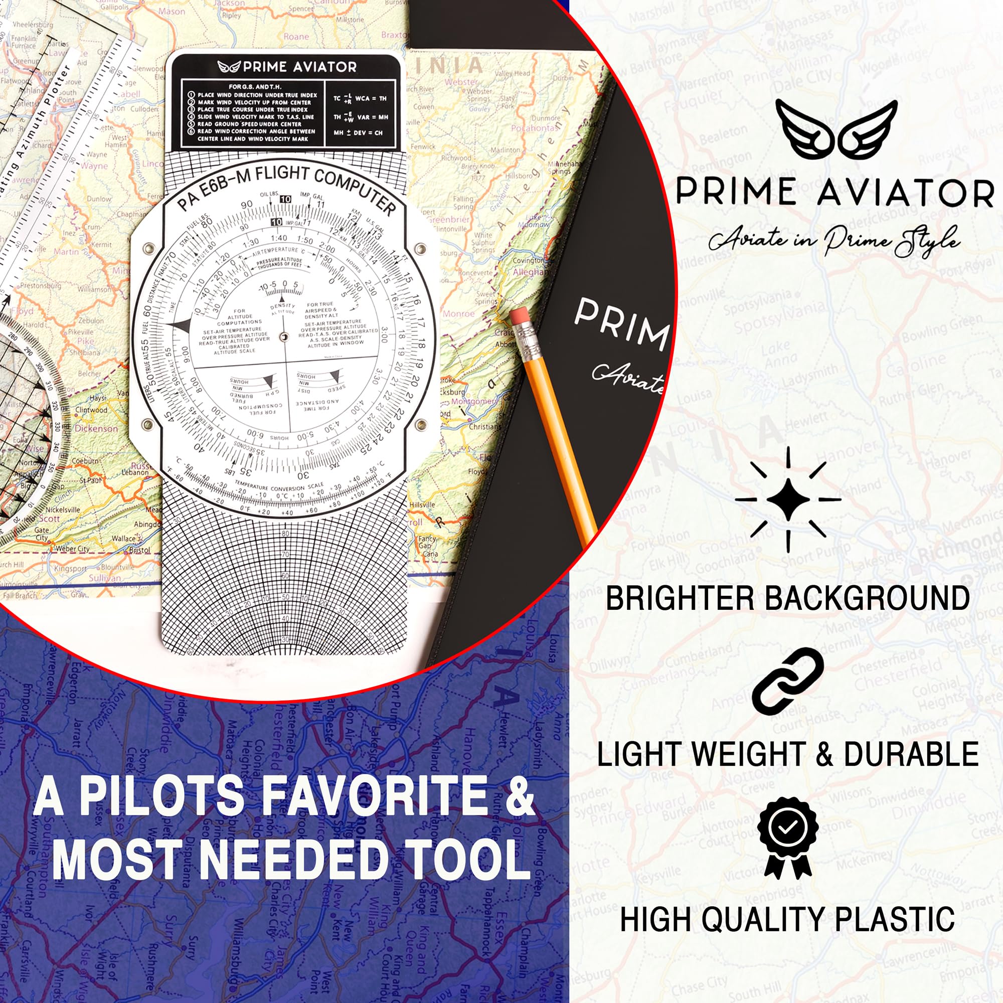 E6B Flight Computer for Pilots – Includes Aviation Plotter, Guidebook & Case – Compatible with IFR/VFR Charts – Flight Training Tool
