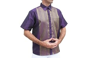 RaanPahMuang Formal Northern Thailand Woven Stitchwork Short Sleeve Silk Shirt