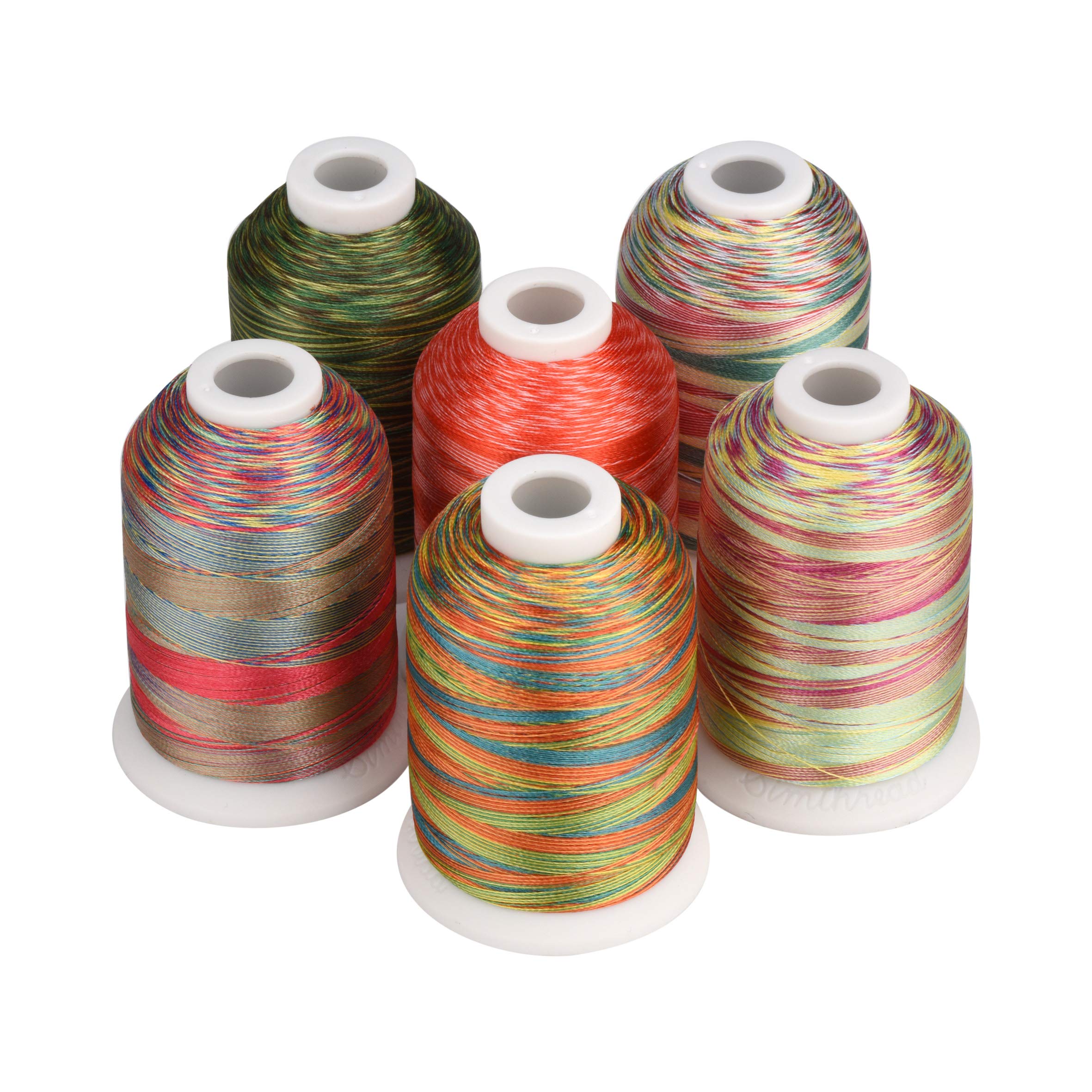 Simthread 6 x 1000M Variegated Polyester Embroidery Threads – 40WT Machine Embroidery Threads for Brother, Janome, Singer & More