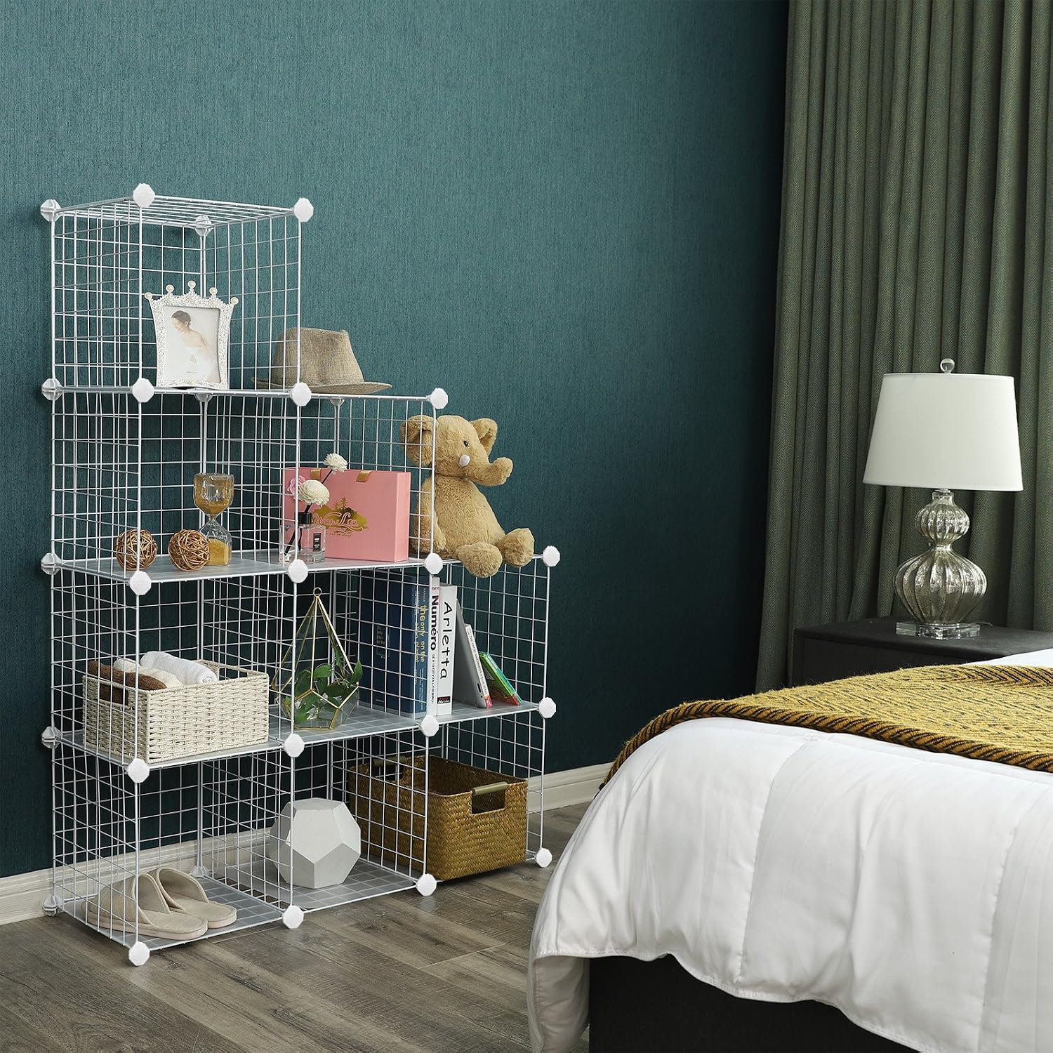 SONGMICS 9-Cube Wire Grid Storage Rack, Interlocking Shelving Unit with Metal Mesh Shelves and PP Plastic Sheets - Image 4