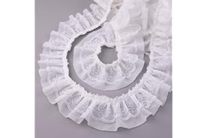 GXTIZAS White Lace Ruffle Ribbon Double-Layer Pleated Chiffon 6cm Wide Lace Elastic Trim Wrinkle-Free Boxed for DIY Sewing, Clothing, Pillowcase Decoration(5yards)