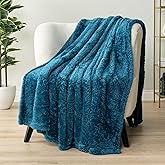 PAVILIA Sherpa Throw Blanket for Couch Sofa, Turquoise Teal Blue Fluffy Warm Plush Blanket for Bed, Cozy Super Soft Lightweight Throw, Fuzzy Decorative Blanket, All Season Home, 50x60
