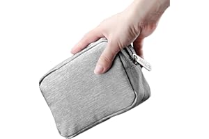 E-Tree 7 inch Canvas Zippered Small Bag, Mini Travel Makeup Carrying Case, Cosmetic Bag, Portable Electronics Accessories Organizer, Tiny Coin Purse Wallet, Little Pouch for Little Items, Grey