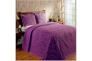 Better Trends Twin Size Bedspread 100% Cotton Chenille Tufted Coverlet Bedspreads, 81" x 110" Teal Medallion Design, Soft Lightweight All Season, Bedding