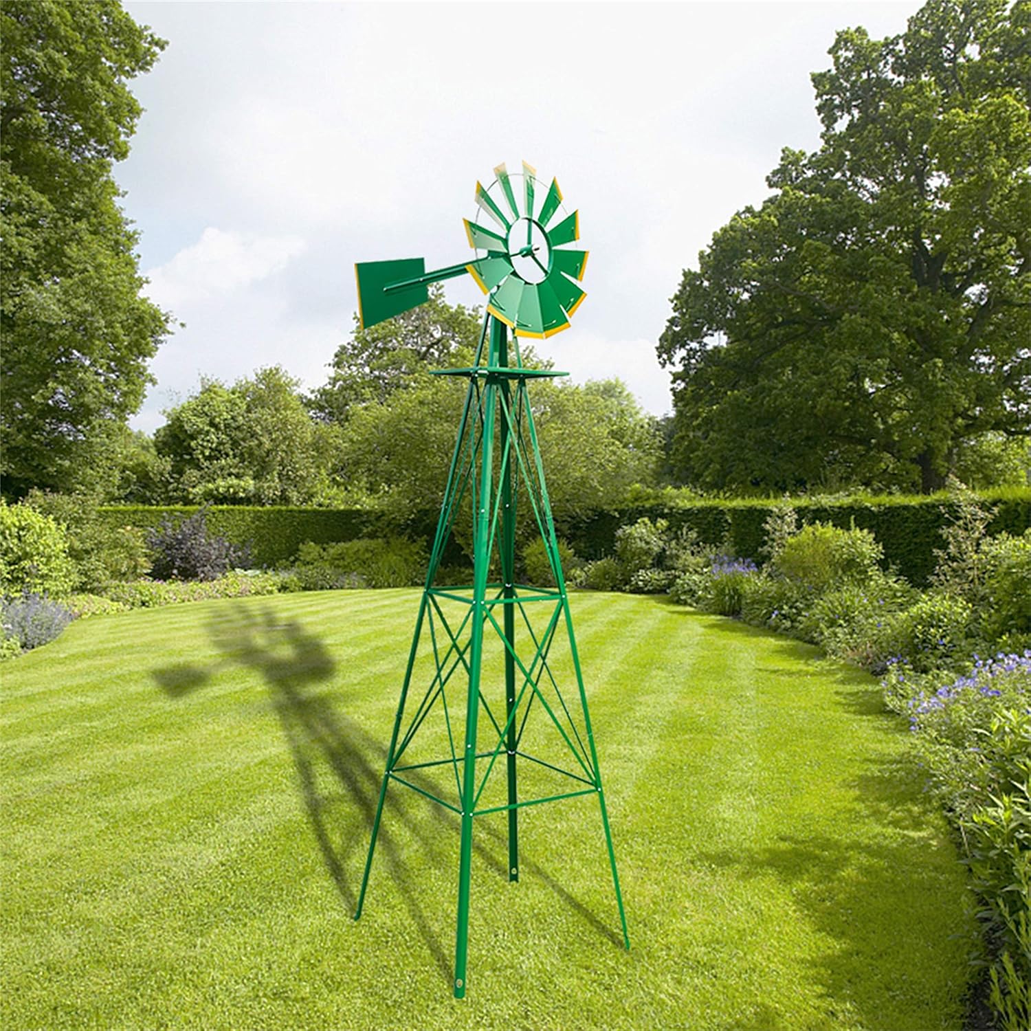 UKN 8ft Children's Garden Windmill Green Mid-Century Modern Nickel Ash Finish Handmade