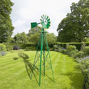 UKN 8ft Children's Garden Windmill Green Mid-Century Modern Nickel Ash Finish Handmade