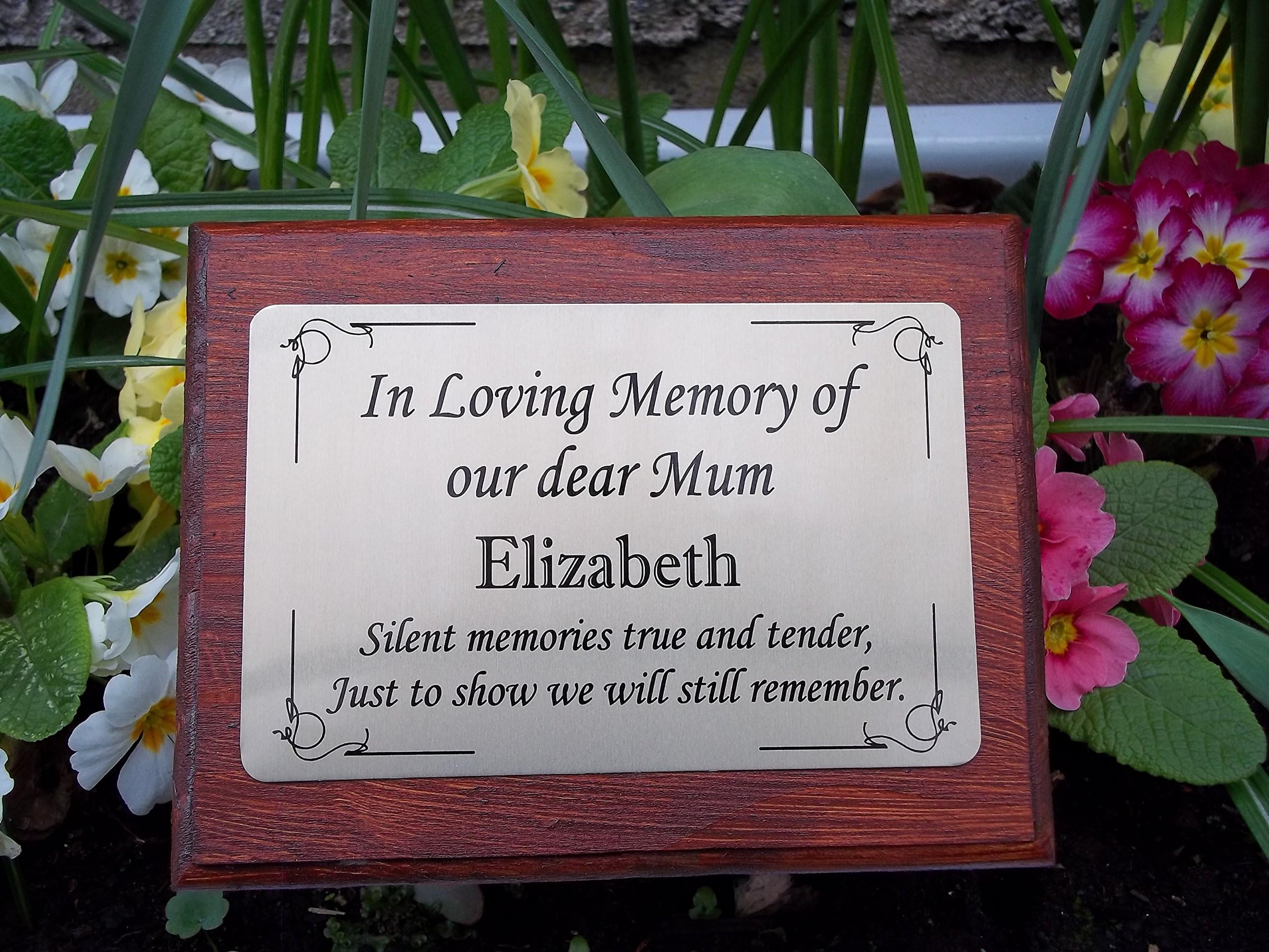 Solid Wooden Dark Memorial Stake Grave/Tree Marker Cremation with Personalised Plaque